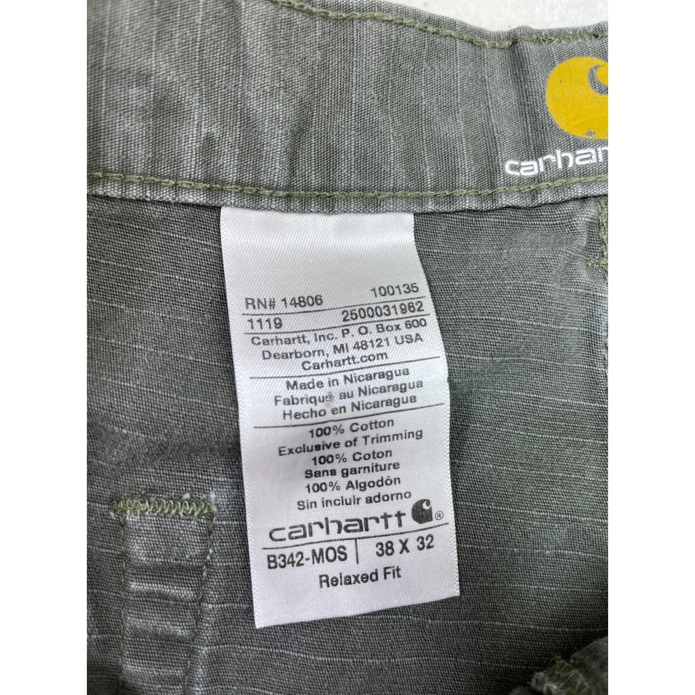 Carhartt Relaxed Fit Work Pants Canvas Cargo Pockets Olive Green Men 38x32 Heavy - Picture 4 of 12